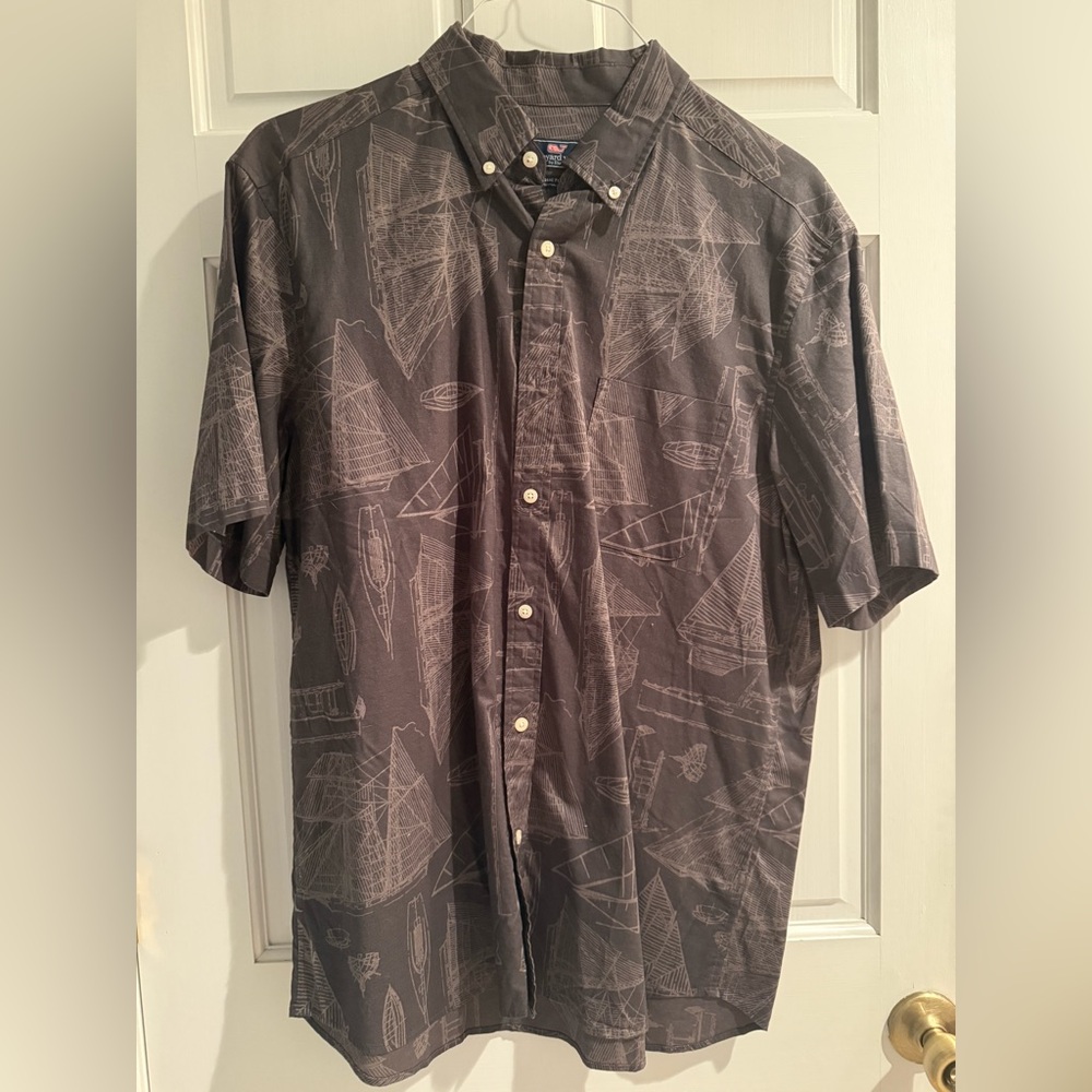 Vineyard Vines Gray Shirt with White Nautical Print